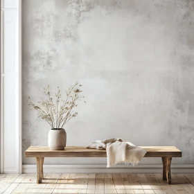 Rustic Bench with Vase and Blanket
