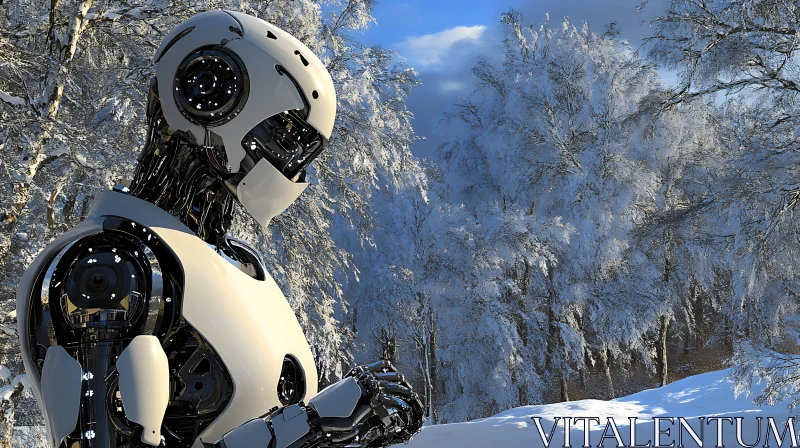 Futuristic Robot in Winter Wonderland