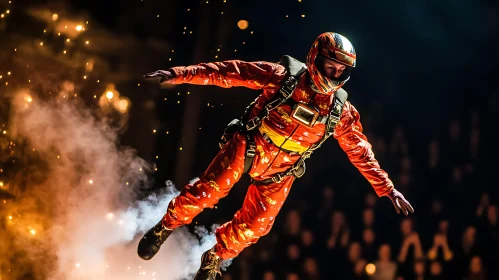 Man in Flight with Sparks