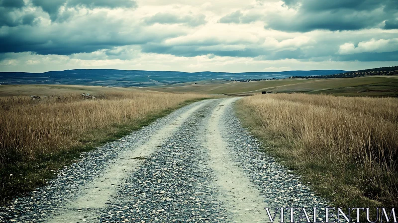 Country Road Landscape with Cloudy Sky