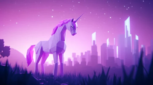 Geometric Unicorn Amidst City Lights