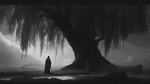 Figure Beneath Weeping Willow