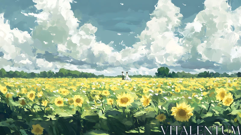 Couple in Sunflower Field Painting