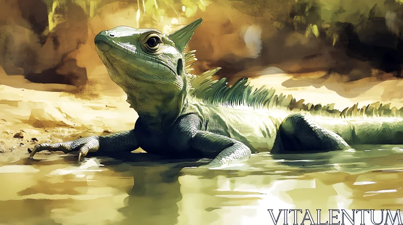 Peaceful Reptile in Tranquil Water AI Image