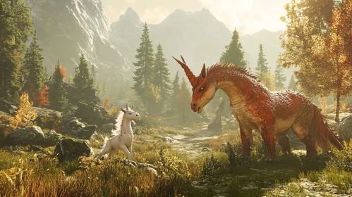 Dragon Meeting in Woodland Scene