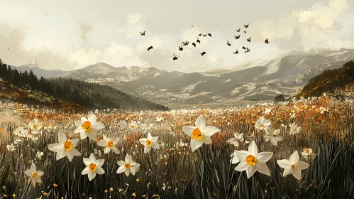 Floral Meadow with Distant Peaks