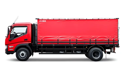 Side View of a Red Delivery Truck