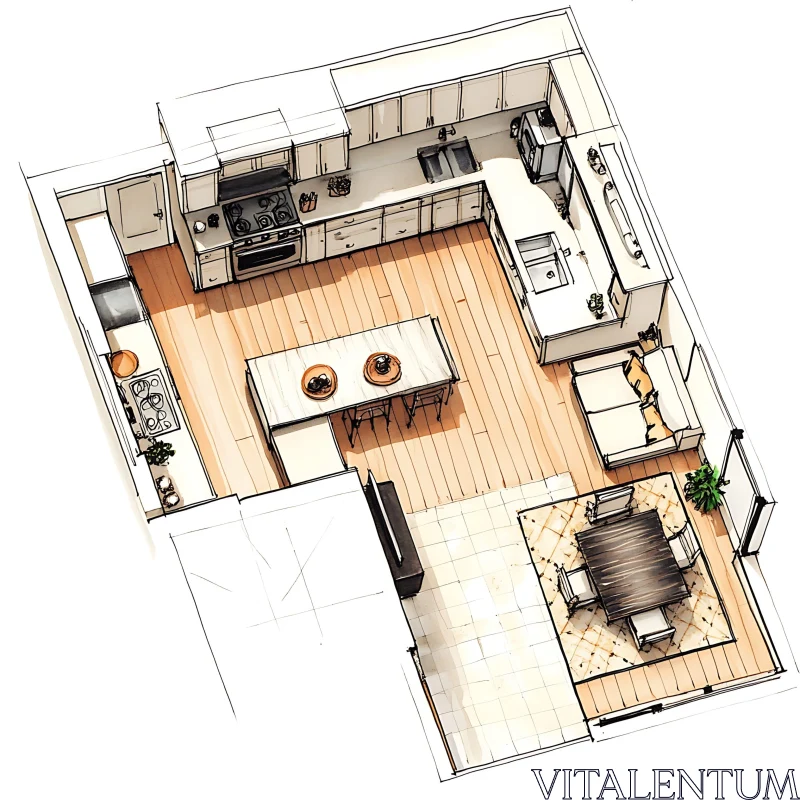 Modern Kitchen and Living Space Blueprint