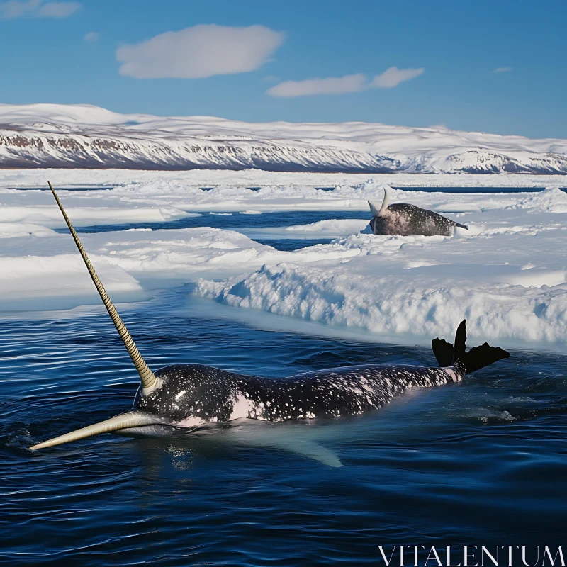 Narwhal with Tusk in Icy Sea