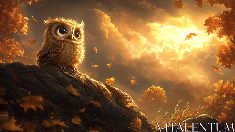 Golden Owl in Autumnal Splendor AI Image