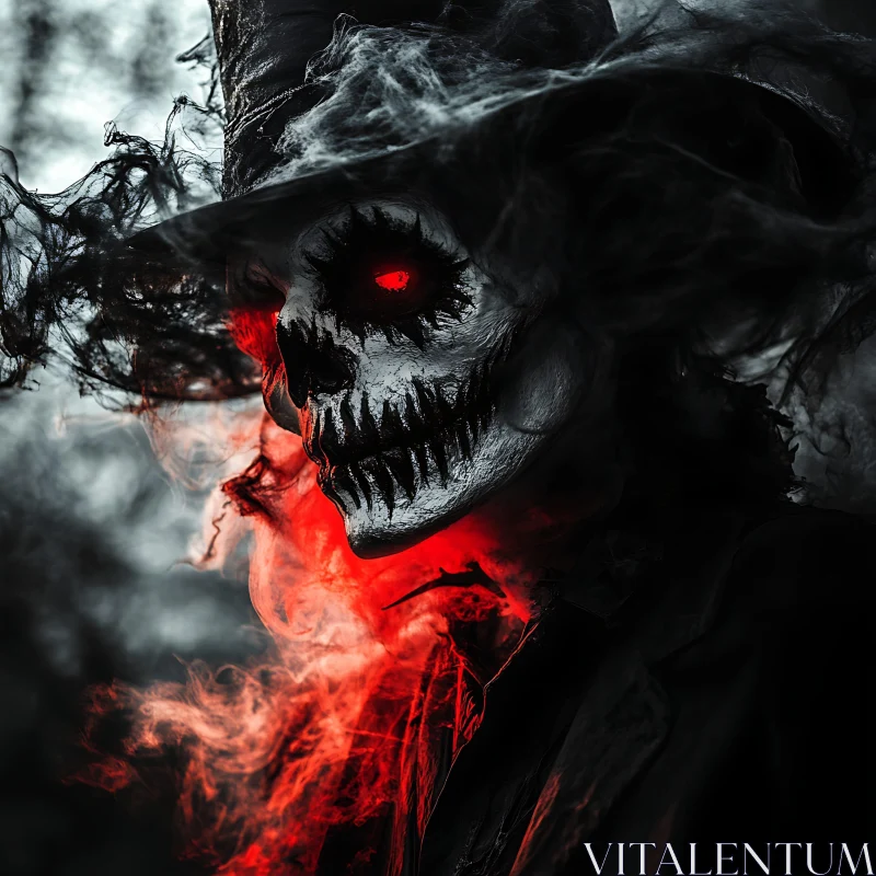 Grayscale Skeleton with Glowing Red Eyes