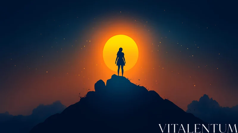 Woman Silhouette Sunset Mountain Top