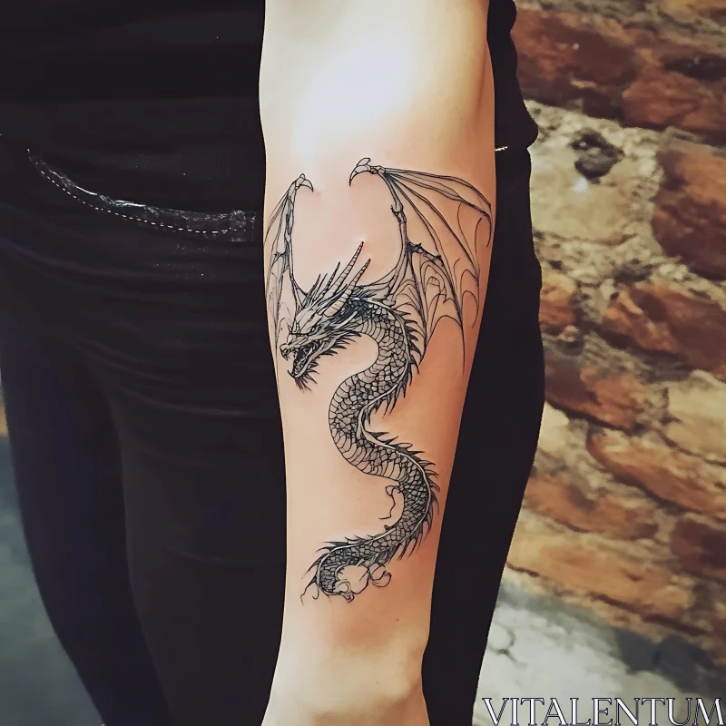 Black Ink Dragon Tattoo with Wings AI Image