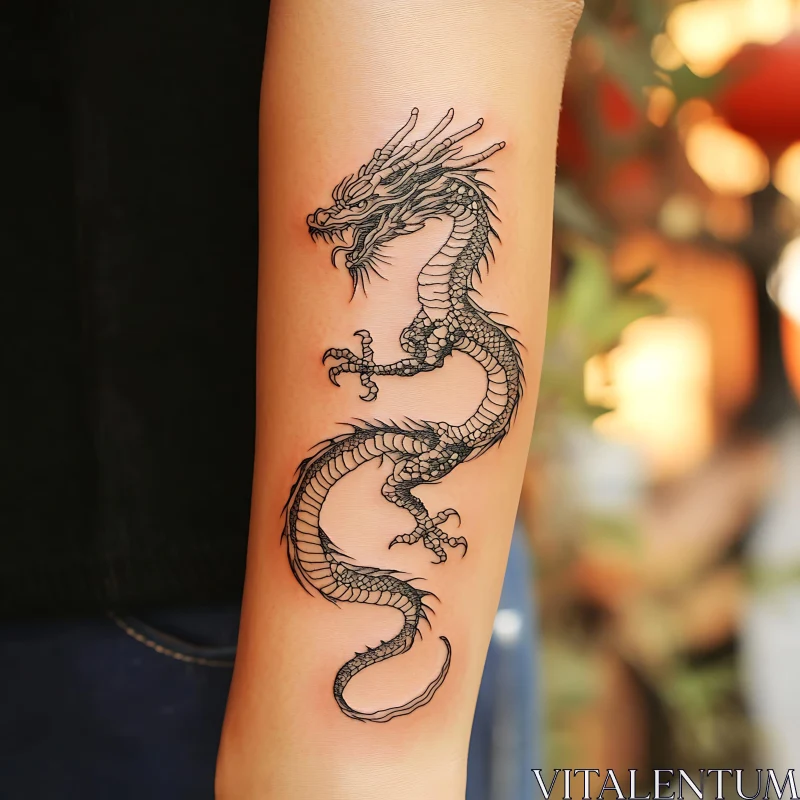 Black Ink Dragon Tattoo on Arm