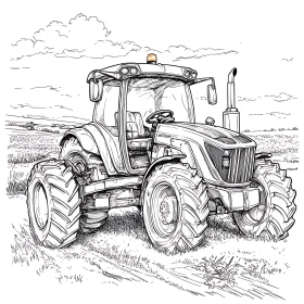 Agricultural Tractor in Field Drawing