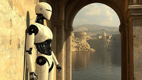 Futuristic Robot Amongst Ancient Architecture