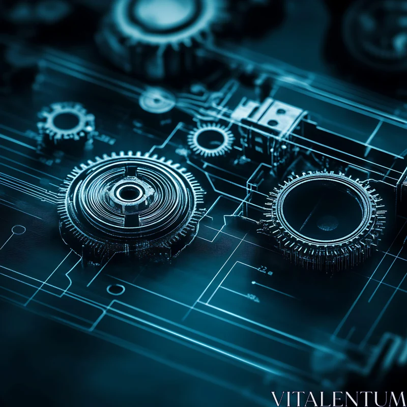 Detailed Gear and Circuitry Blueprint