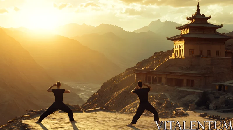 Sunset Tai Chi Near Ancient Temple AI Image