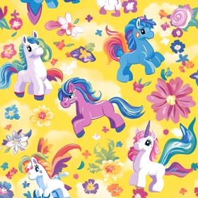 Colorful Unicorns and Floral Pattern Art