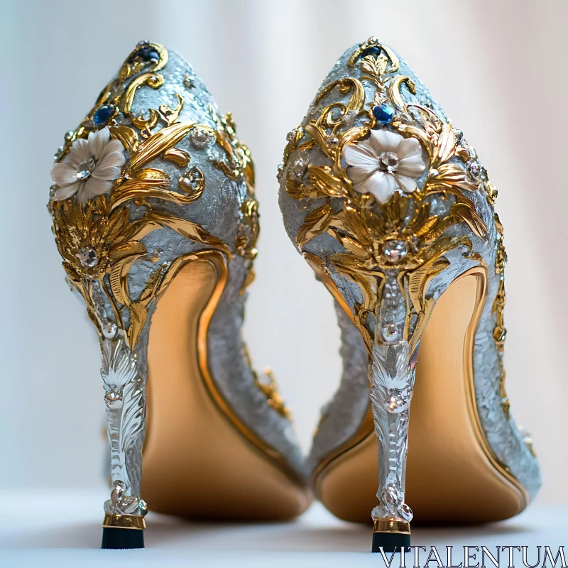 Ornate High Heels with Floral and Gem Accents