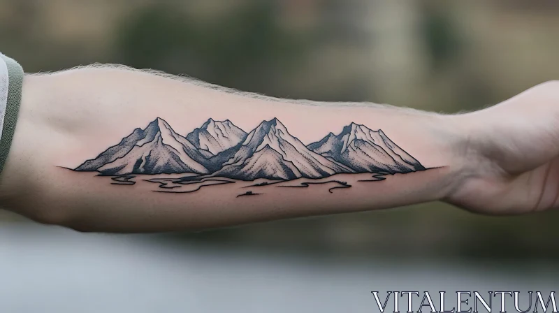 Forearm Tattoo of Detailed Mountain Peaks