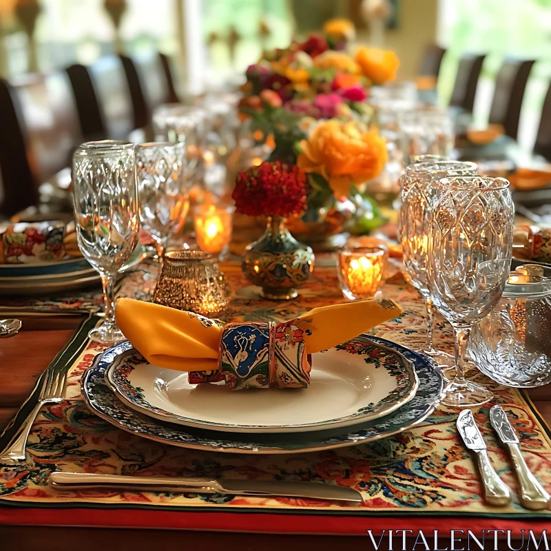 Festive Table Arrangement with Crystal and Flowers