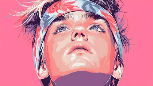 Pink Portrait: Woman with Head Scarf Looking Up