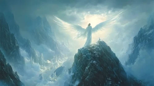 Angel with Wings on Mountain
