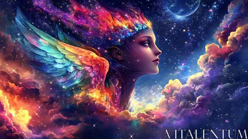 Rainbow Angel in Cosmic Dreamscape