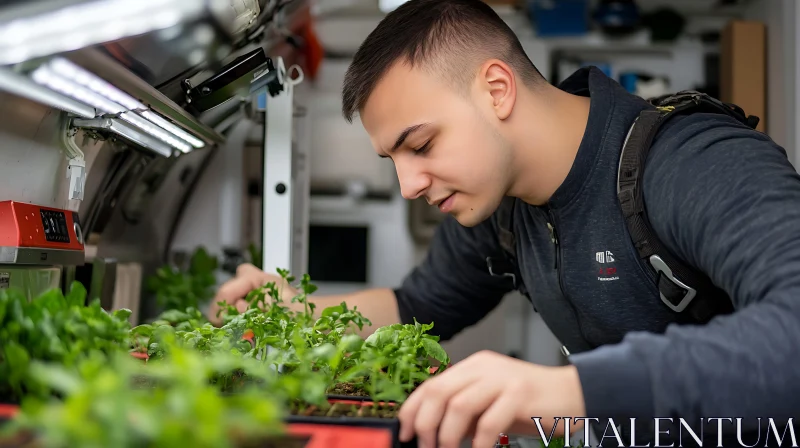 Man Nurturing Plants Indoors