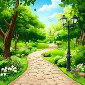 Scenic Park View with Flowers