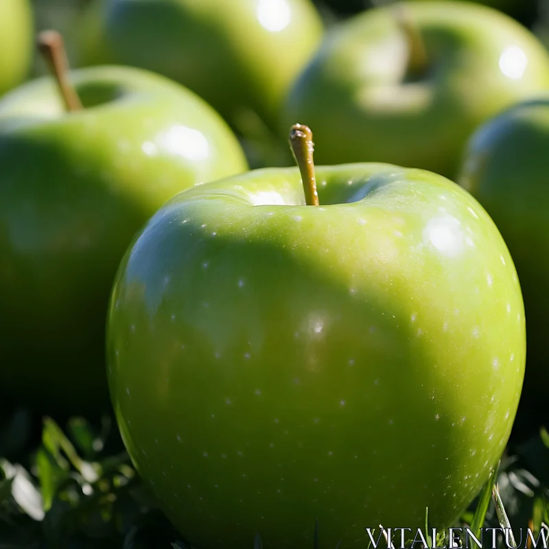 Glossy Green Apples on Grass AI Image