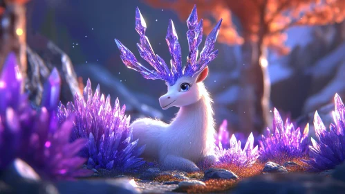 Enchanted Crystal Deer in Violet Field