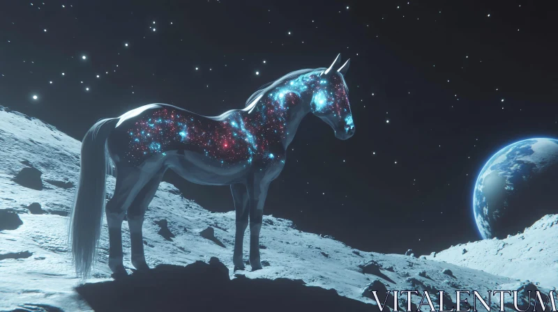 Star-filled Horse on Lunar Landscape
