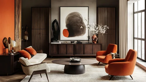 Contemporary Living Room with Abstract Art