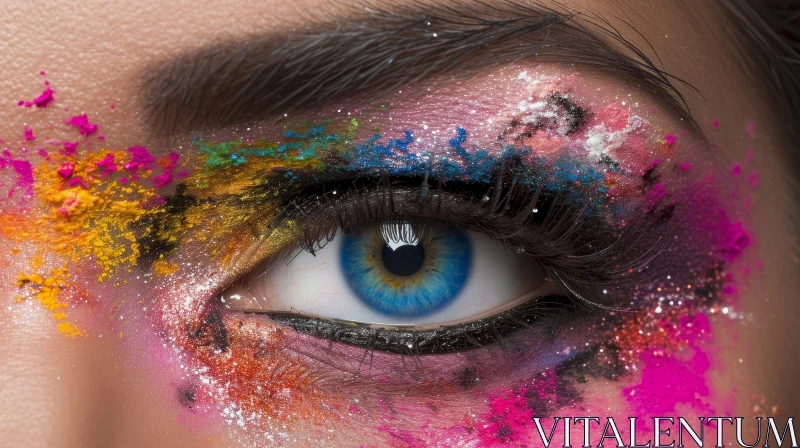 Captivating Close-up of Woman's Eye with Colorful Makeup AI Image