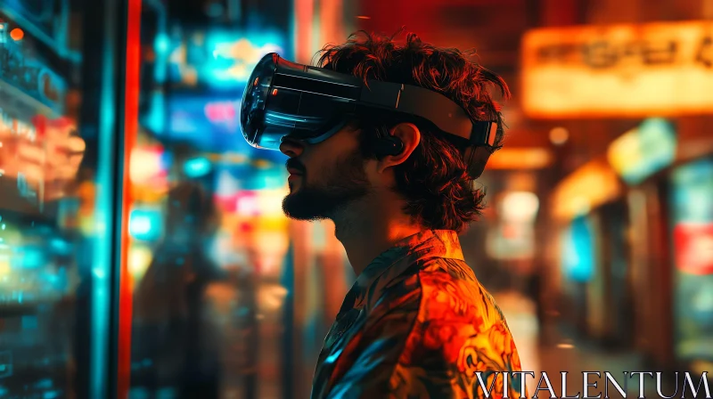 Man with VR Headset in Virtual World
