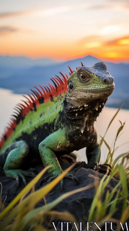 Colorful Lizard at Sunset in Galapagos Islands | Spiky Mounds Art AI Image