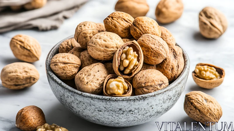 Fresh Walnuts in Ceramic Bowl