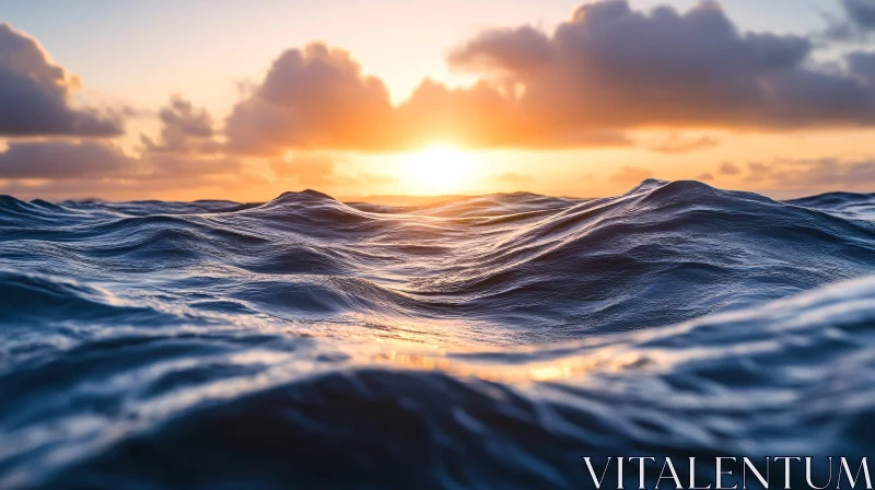 Sunset and Waves in Ocean
