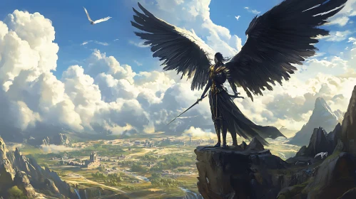 Winged Guardian Overlooking Ancient Lands