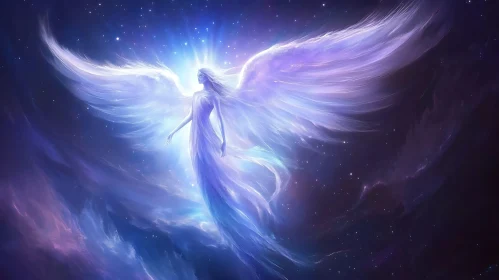 Winged Angel in Cosmic Sky