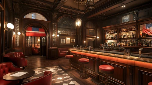 Vintage Style Bar with American Flag