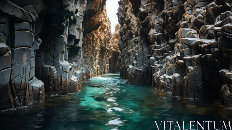 Flowing Water in a Futuristic Rocky Cavern | Norwegian Nature AI Image