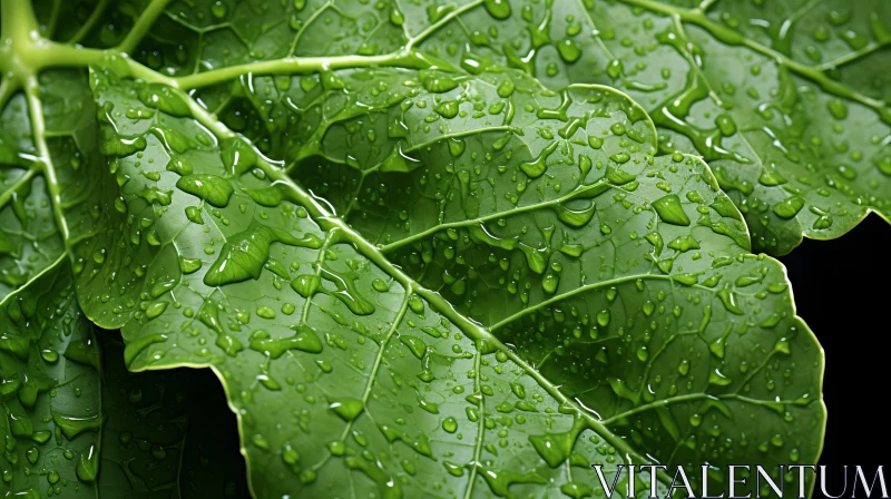 Green Leaf with Dewy Water Droplets - Nature's Organic Beauty AI Image