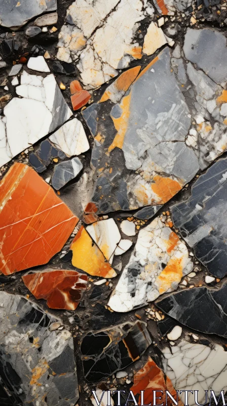 Grungy Patchwork of Blue and Orange Marble with Broken Stones AI Image