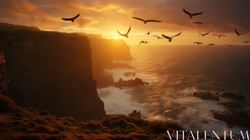 Sunset Cliffs - A Grandeur of Scale in Avian-themed Landscape AI Image