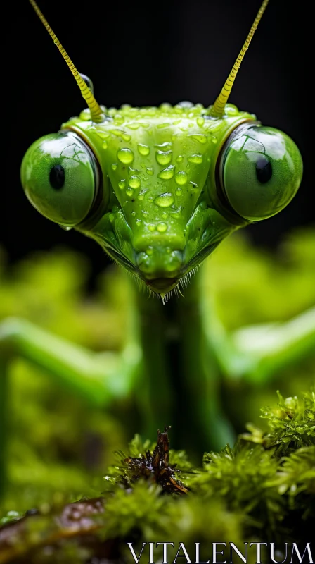 Surrealistic Green Praying Mantis in Mid-Flight AI Image