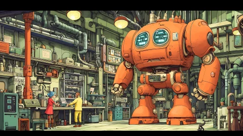 Orange Robot in Workshop