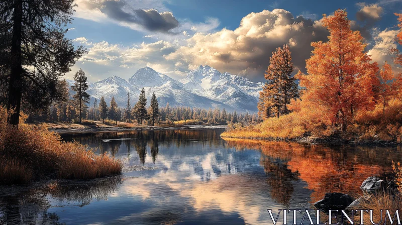 AI ART Autumnal Landscape with Lake and Mountains